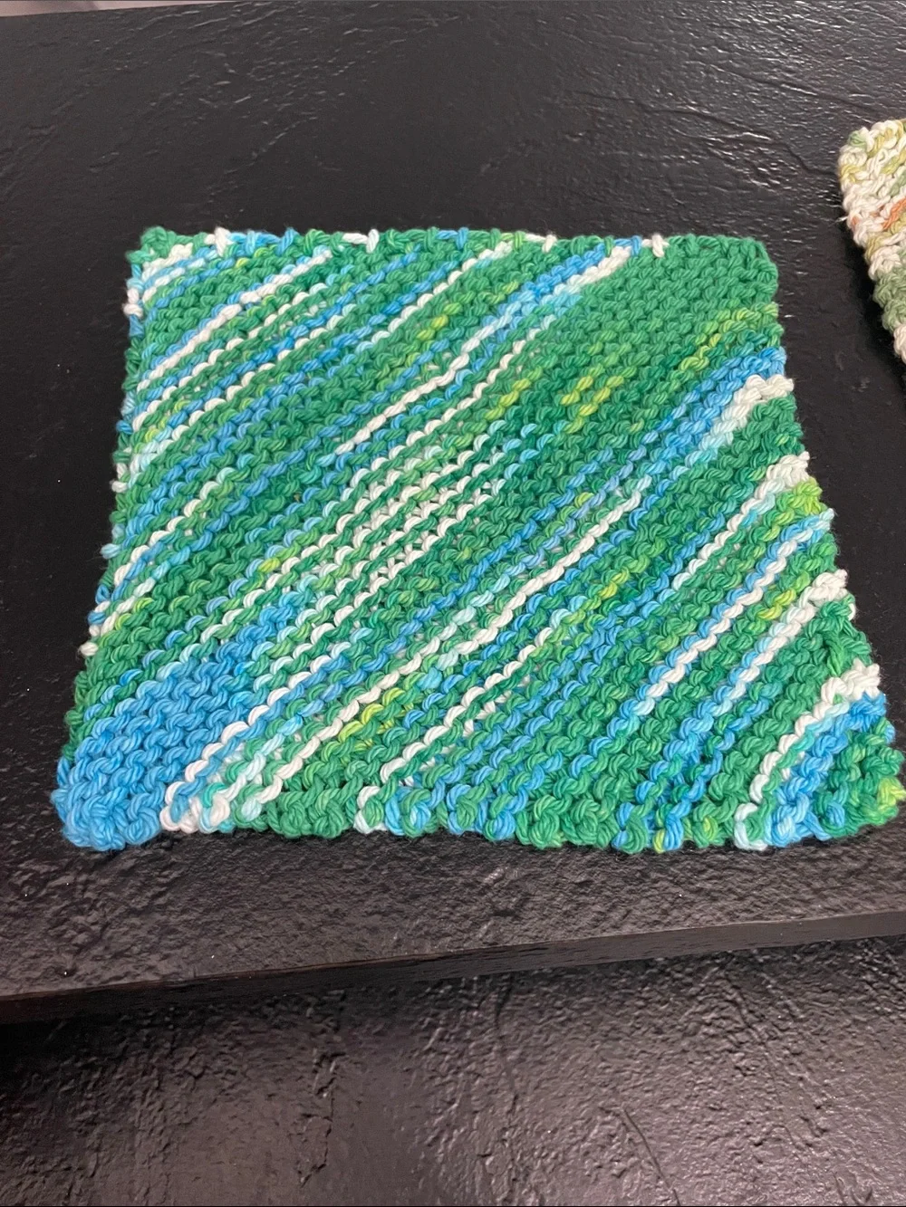 Handmade Knit Dishcloth Set - Green, Neutral, Yellow-Orange approx. 7x7